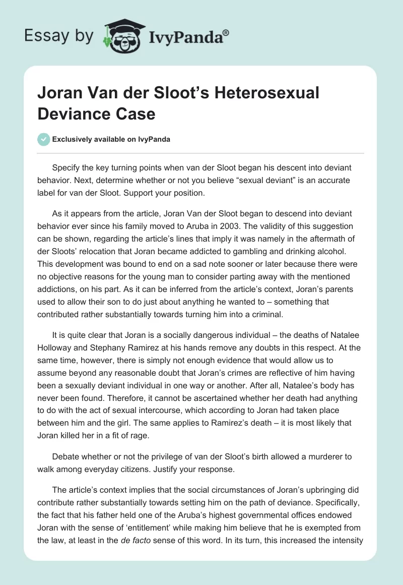 Joran Van der Sloot’s Heterosexual Deviance Case. Page 1