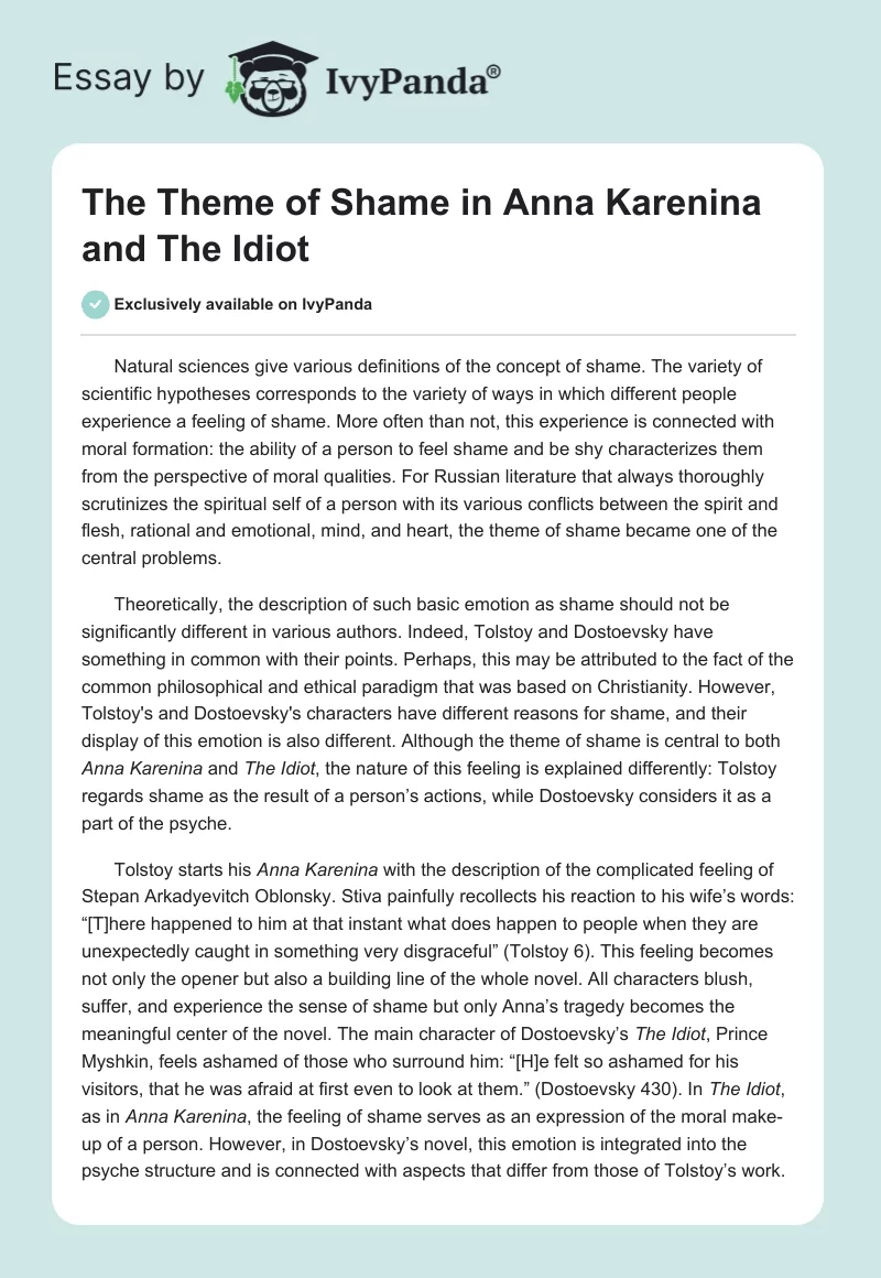 The Theme of Shame in "Anna Karenina" and The Idiot. Page 1