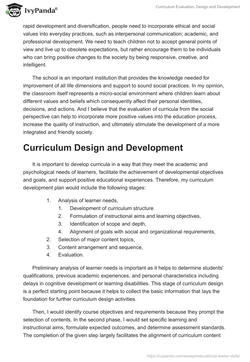 Curriculum Evaluation, Design and Development. Page 2