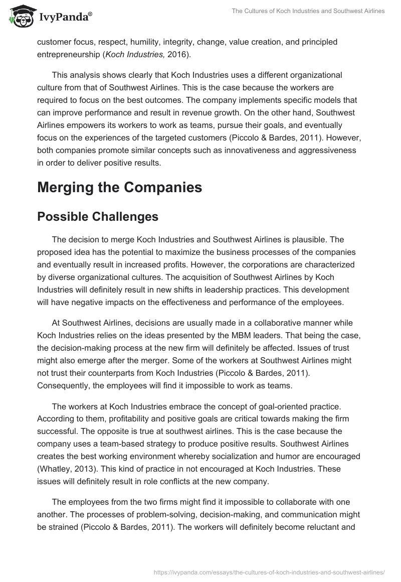 The Cultures of Koch Industries and Southwest Airlines. Page 2