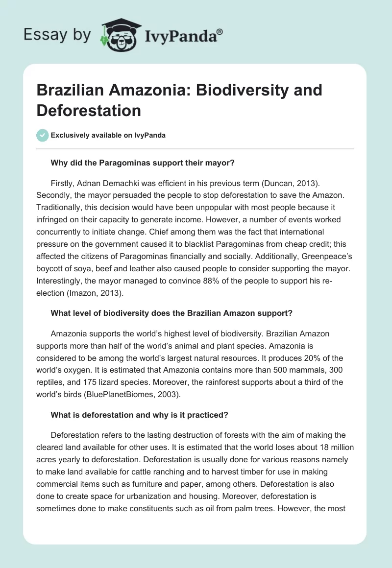 Brazilian Amazonia: Biodiversity and Deforestation. Page 1