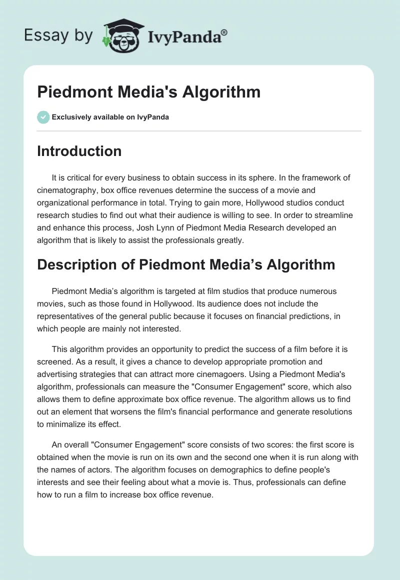 Piedmont Media's Algorithm. Page 1