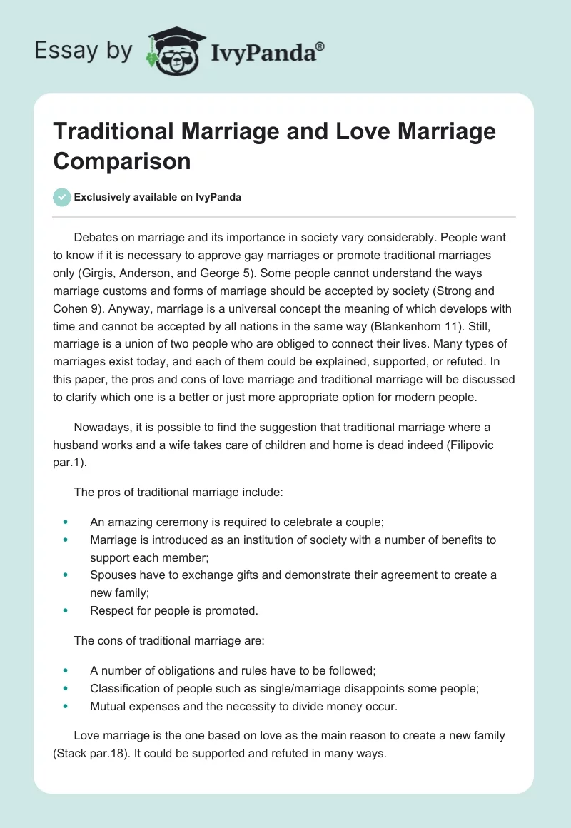 Traditional Marriage and Love Marriage Comparison. Page 1