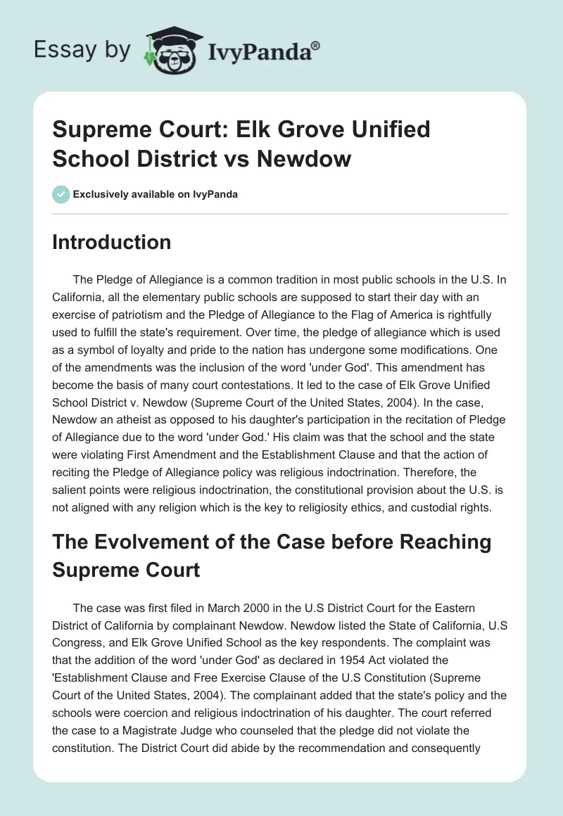 Supreme Court: Elk Grove Unified School District vs. Newdow. Page 1