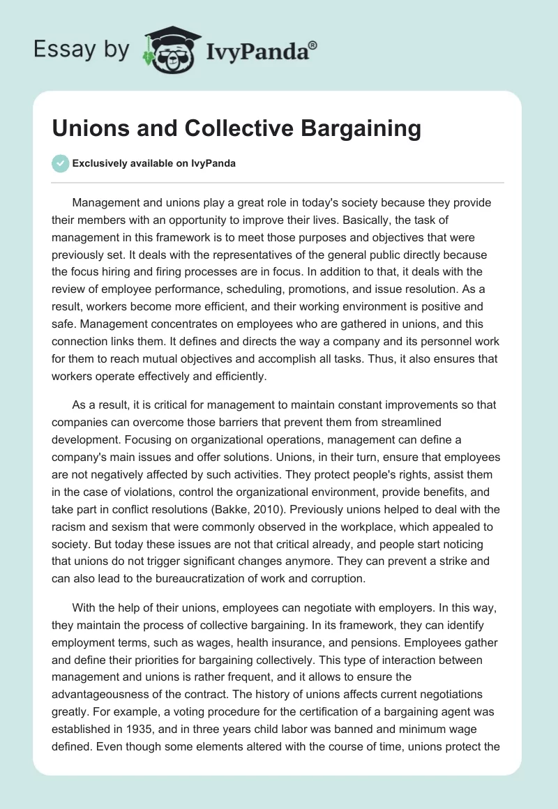 Unions and Collective Bargaining. Page 1