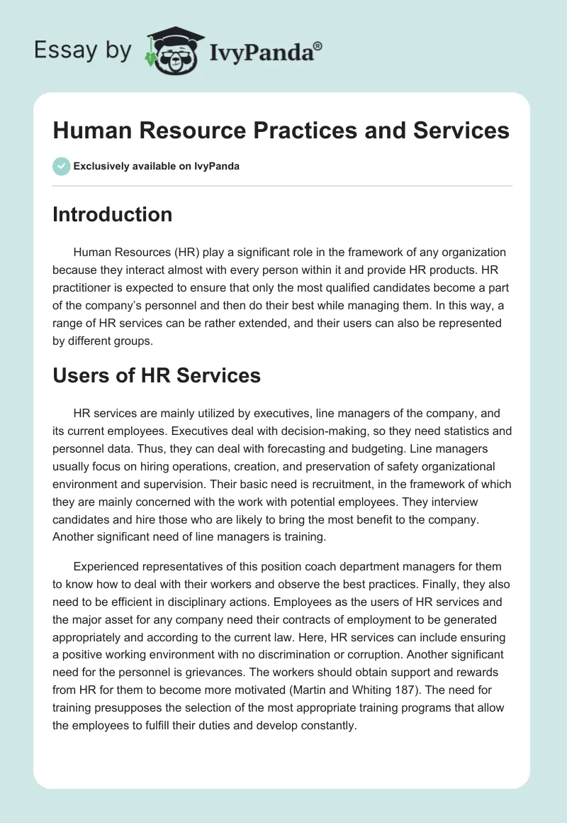 Human Resource Practices and Services. Page 1