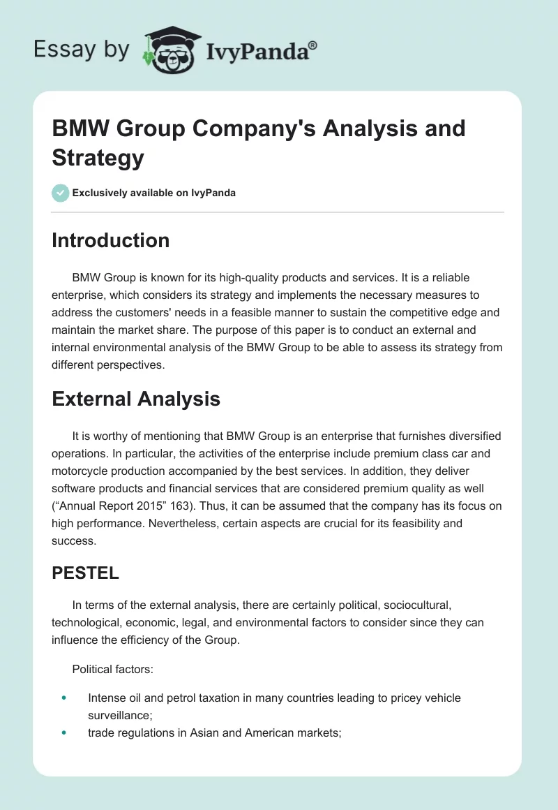 BMW Group Company's Analysis and Strategy. Page 1