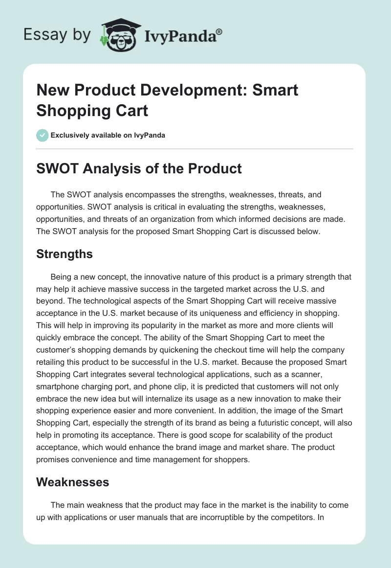 New Product Development: Smart Shopping Cart. Page 1