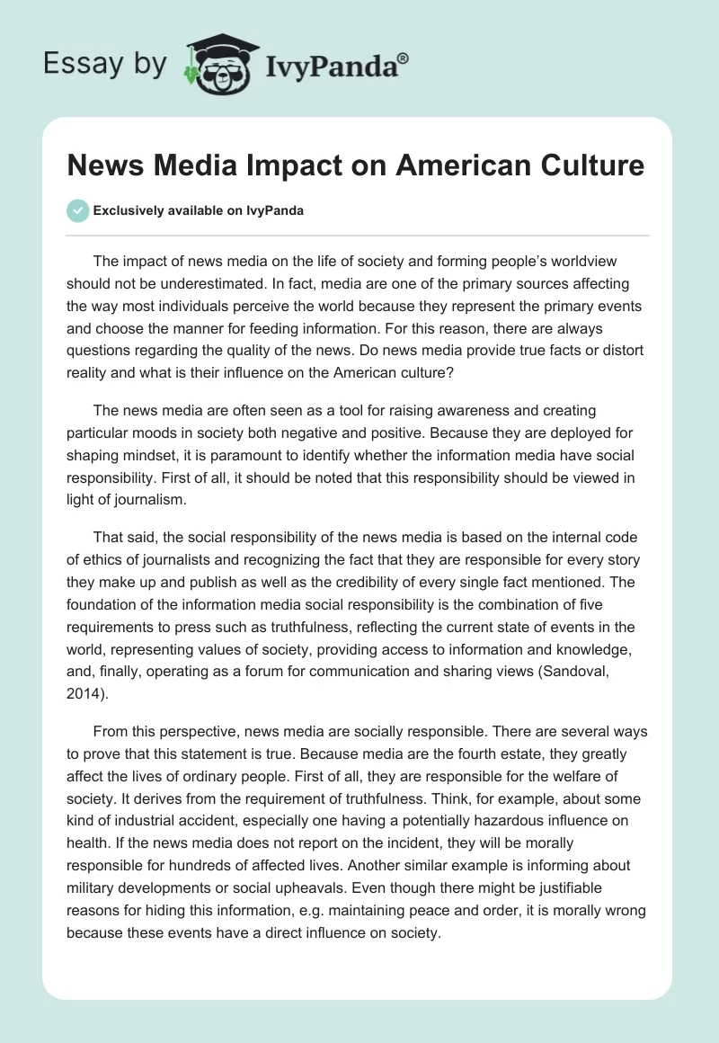 News Media Impact on American Culture. Page 1