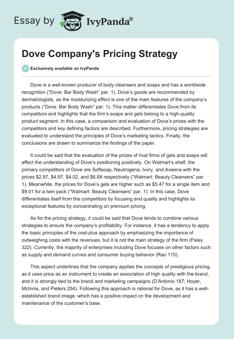Dove Company's Pricing Strategy. Page 1