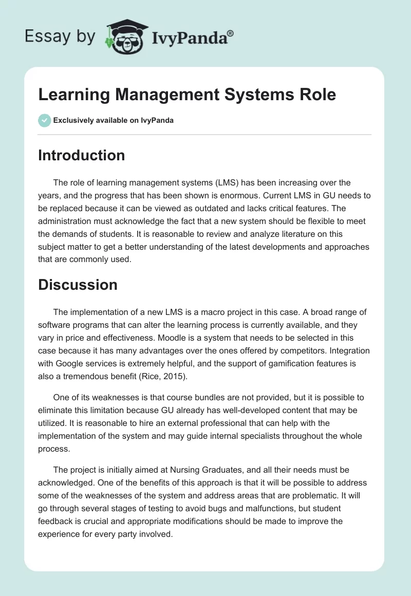Learning Management Systems Role. Page 1