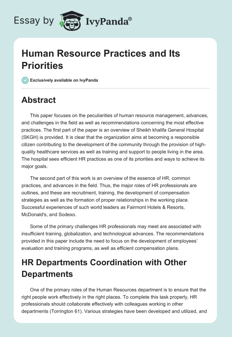 Human Resource Practices and Its Priorities. Page 1