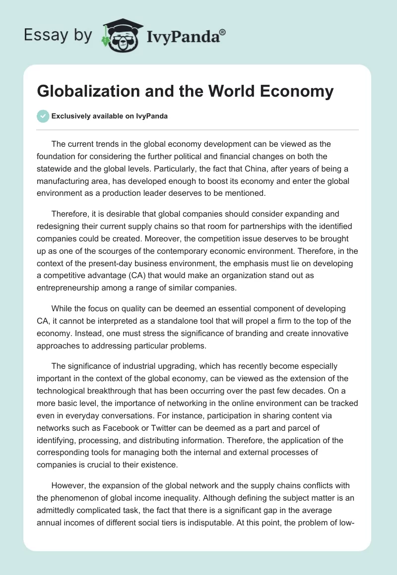 Globalization and the World Economy. Page 1