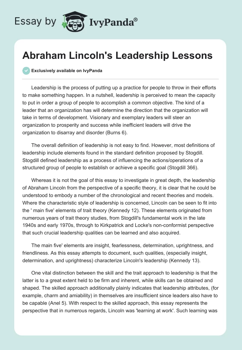 Abraham Lincoln's Leadership Lessons. Page 1