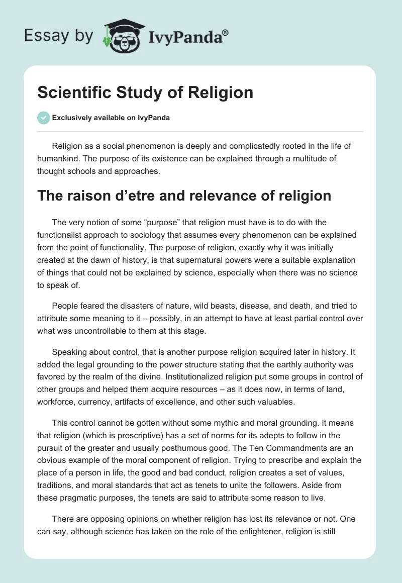 Scientific Study of Religion. Page 1