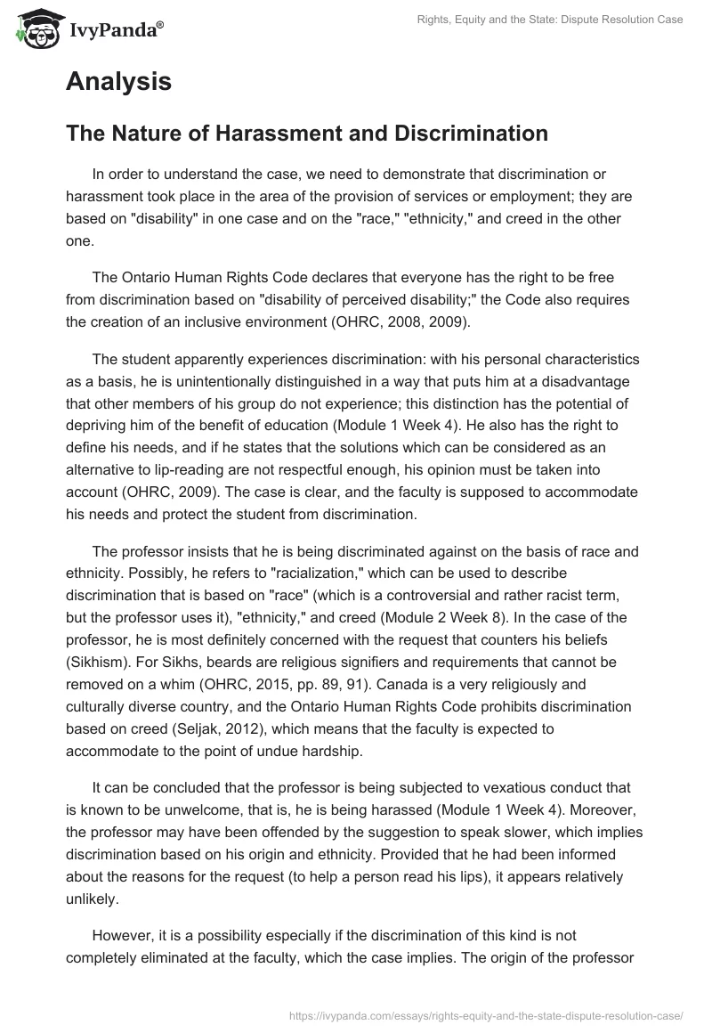 Rights, Equity and the State: Dispute Resolution Case. Page 2
