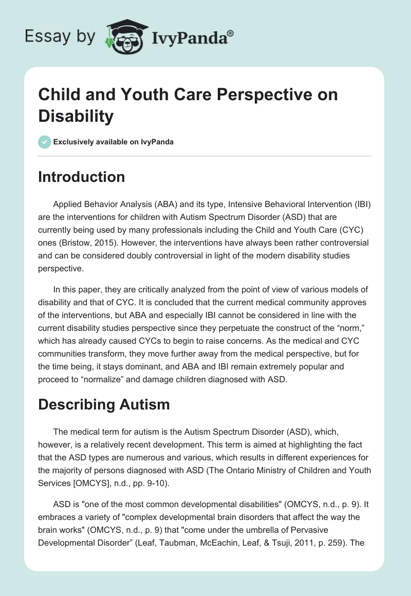 Child and Youth Care Perspective on Disability. Page 1