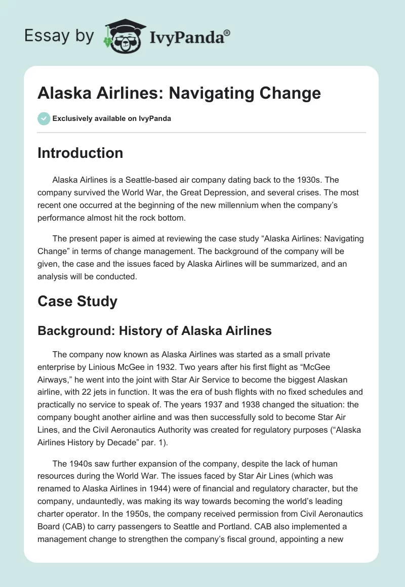 Alaska Airlines: Navigating Change. Page 1