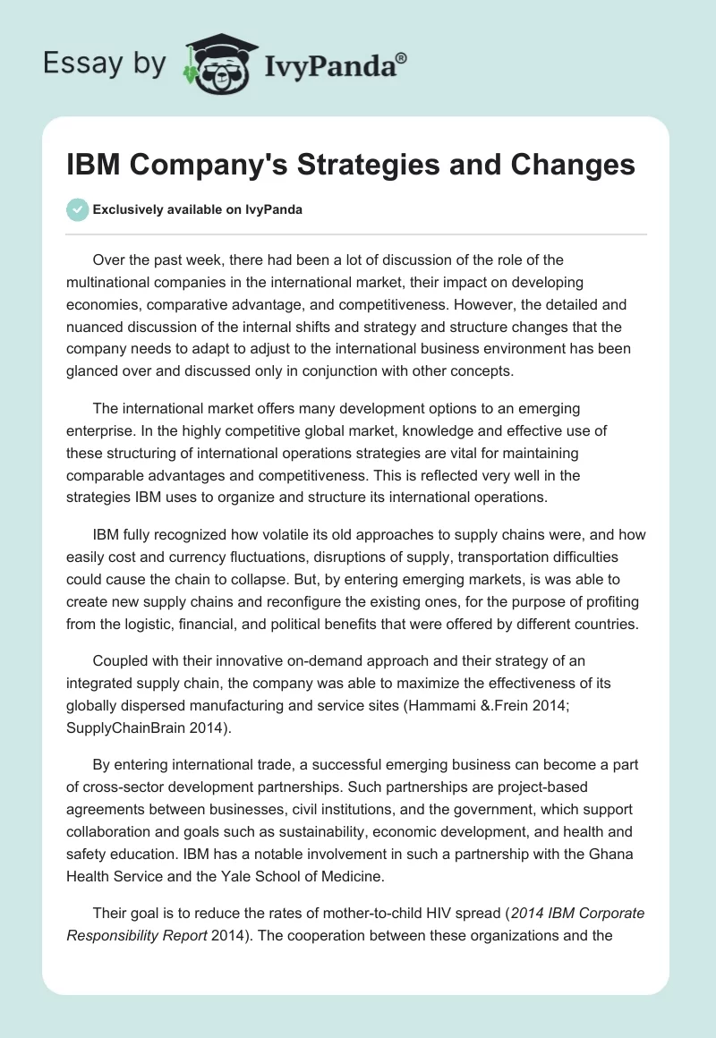 IBM Company's Strategies and Changes. Page 1