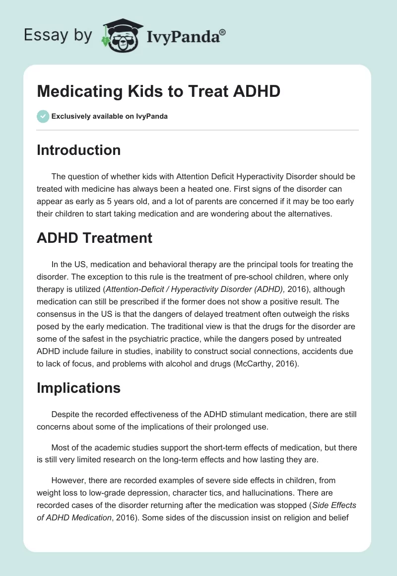 Medicating Kids to Treat ADHD. Page 1