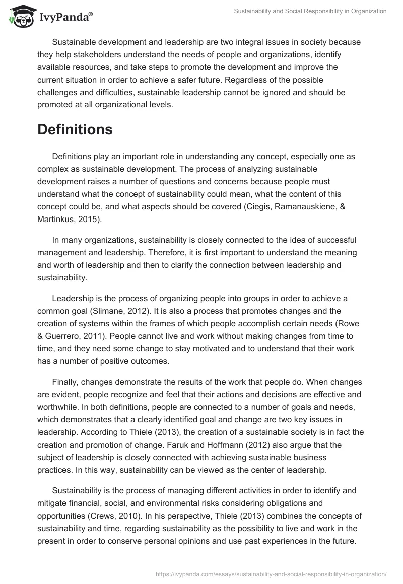 Sustainability and Social Responsibility in Organization. Page 2