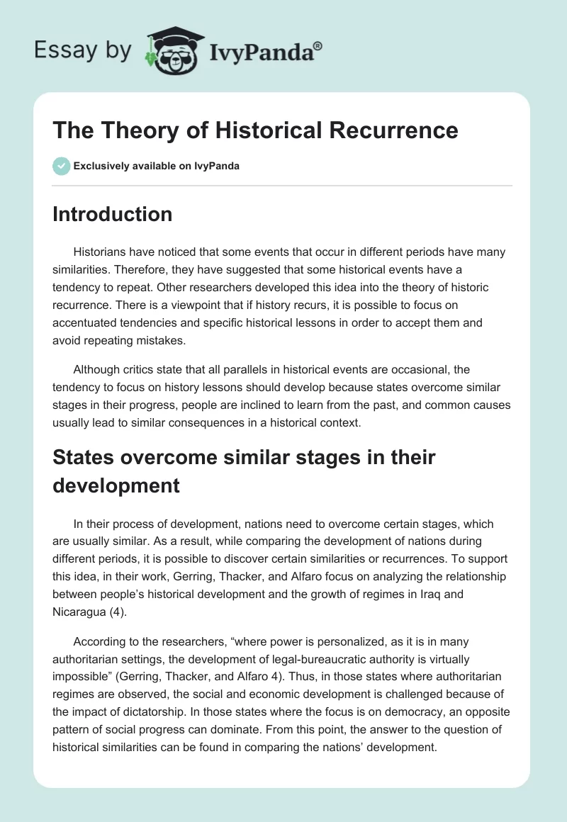 The Theory of Historical Recurrence. Page 1