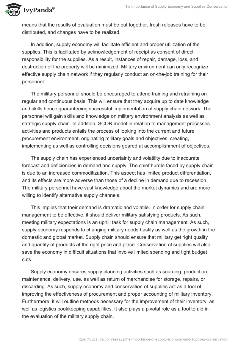 The Importance of Supply Economy and Supplies Conservation. Page 2
