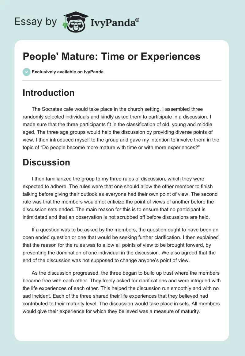 People' Mature: Time or Experiences. Page 1