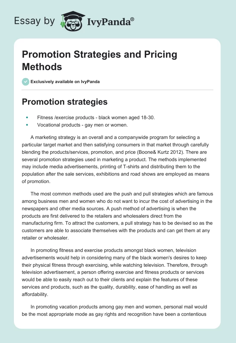 Promotion Strategies and Pricing Methods. Page 1