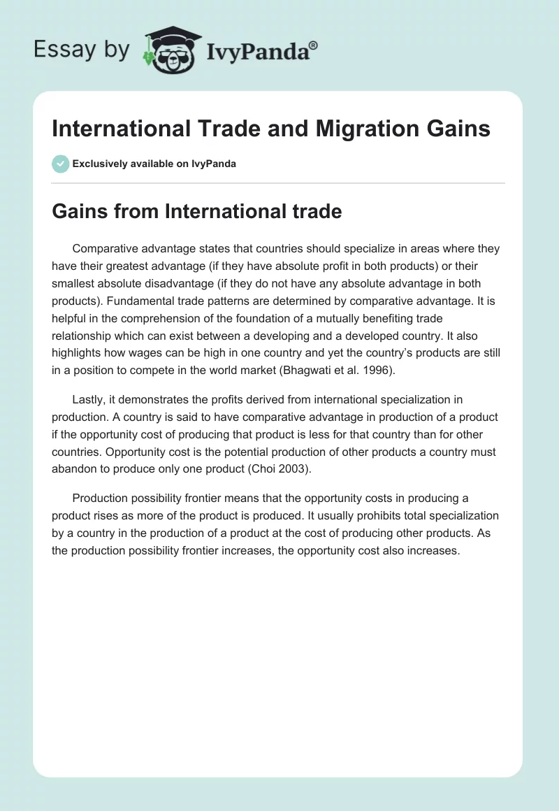 International Trade and Migration Gains. Page 1