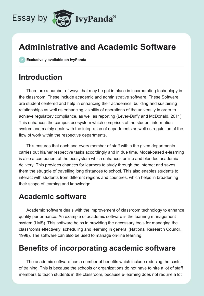 Administrative and Academic Software. Page 1