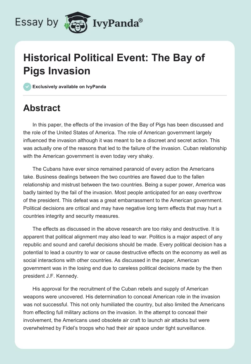 Historical Political Event: The Bay of Pigs Invasion. Page 1