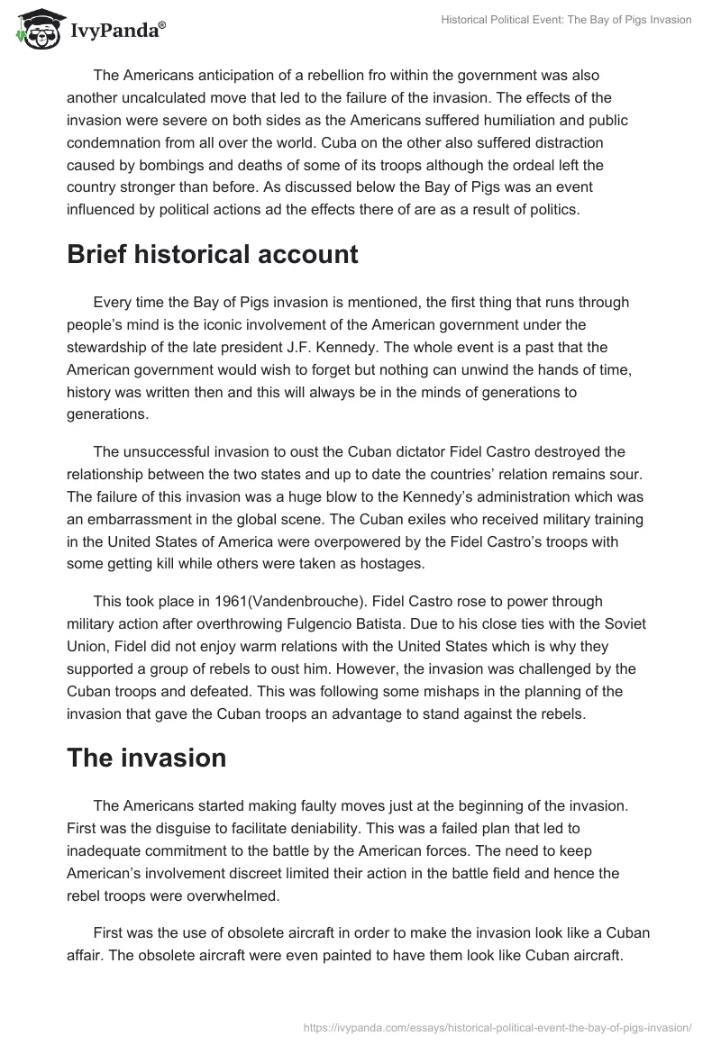 Historical Political Event: The Bay of Pigs Invasion. Page 2