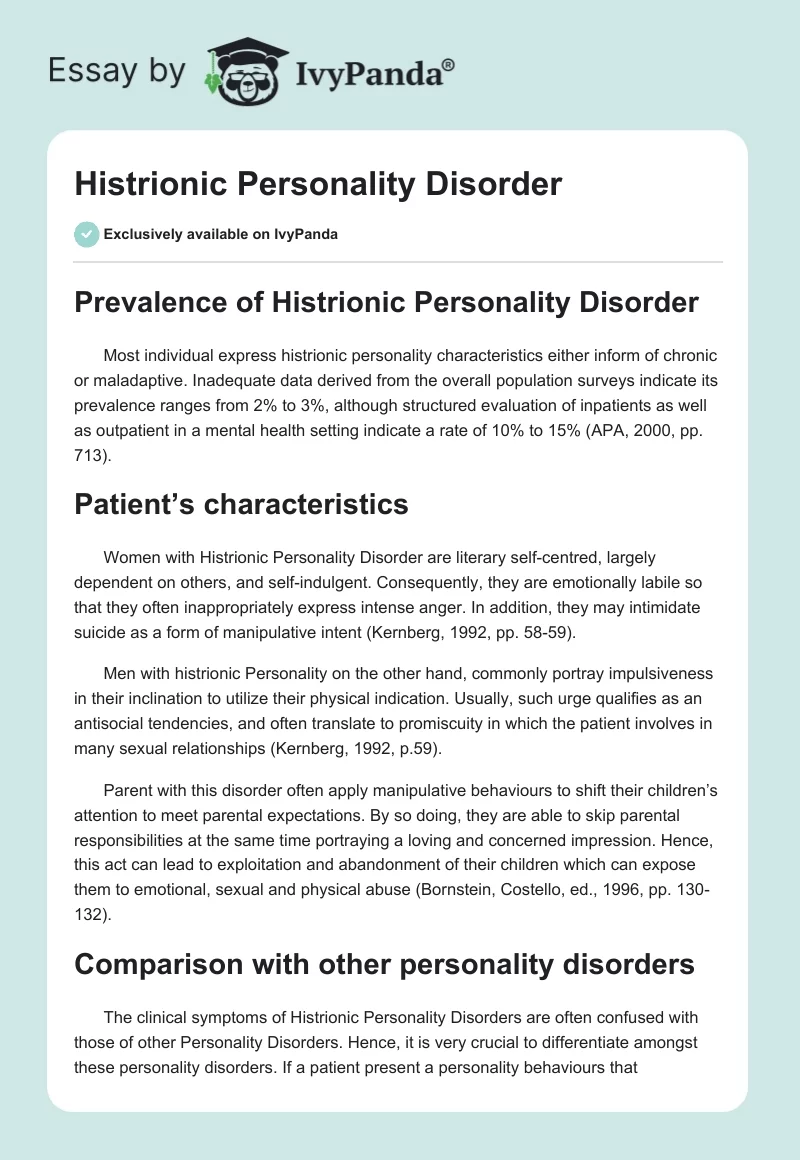 Histrionic Personality Disorder. Page 1
