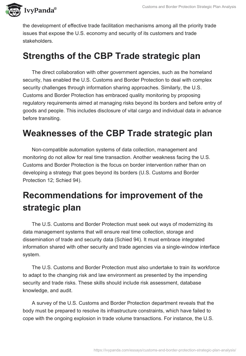 Customs and Border Protection Strategic Plan Analysis. Page 2