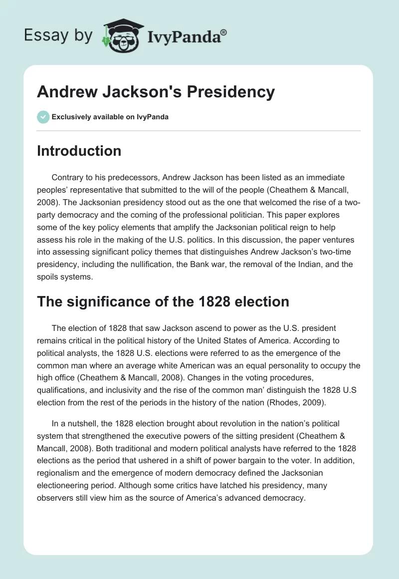 Andrew Jackson's Presidency. Page 1