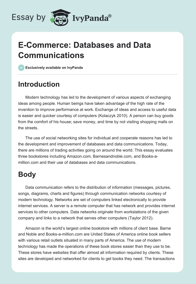 E-Commerce: Databases and Data Communications. Page 1