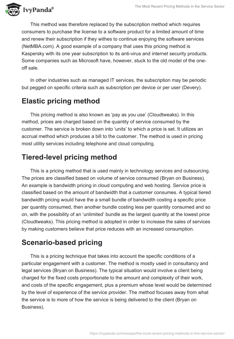 The Most Recent Pricing Methods in the Service Sector. Page 2