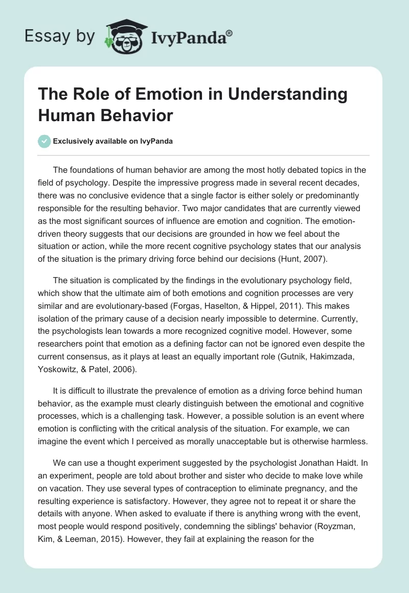 The Role of Emotion in Understanding Human Behavior. Page 1