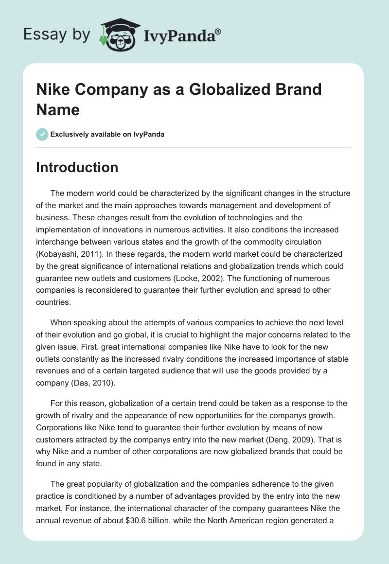 Nike Company as a Globalized Brand Name. Page 1