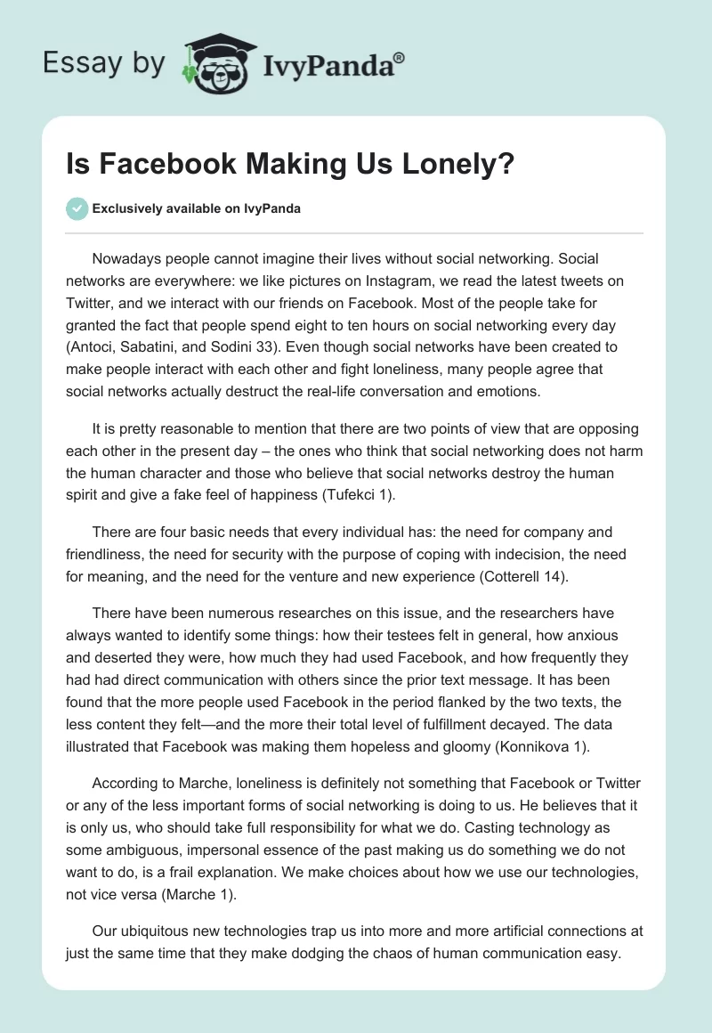 Is Facebook Making Us Lonely?. Page 1