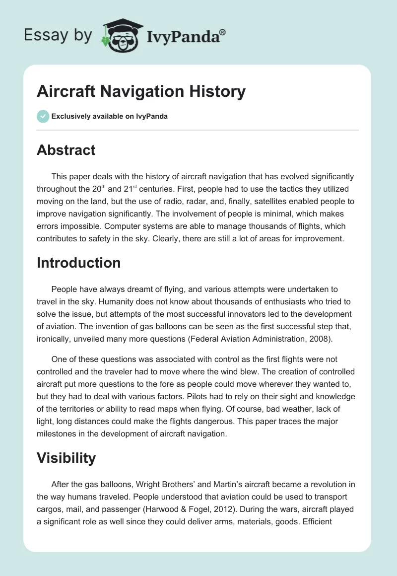Aircraft Navigation History. Page 1