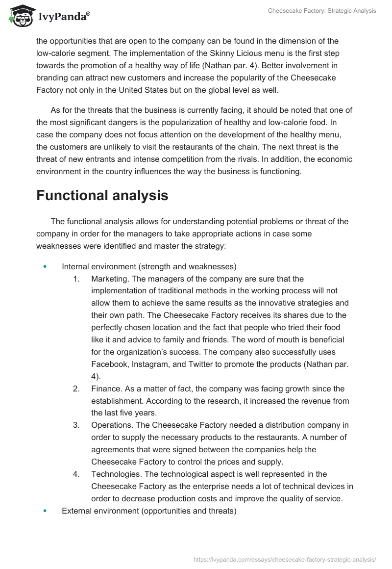 Cheesecake Factory: Strategic Analysis. Page 5
