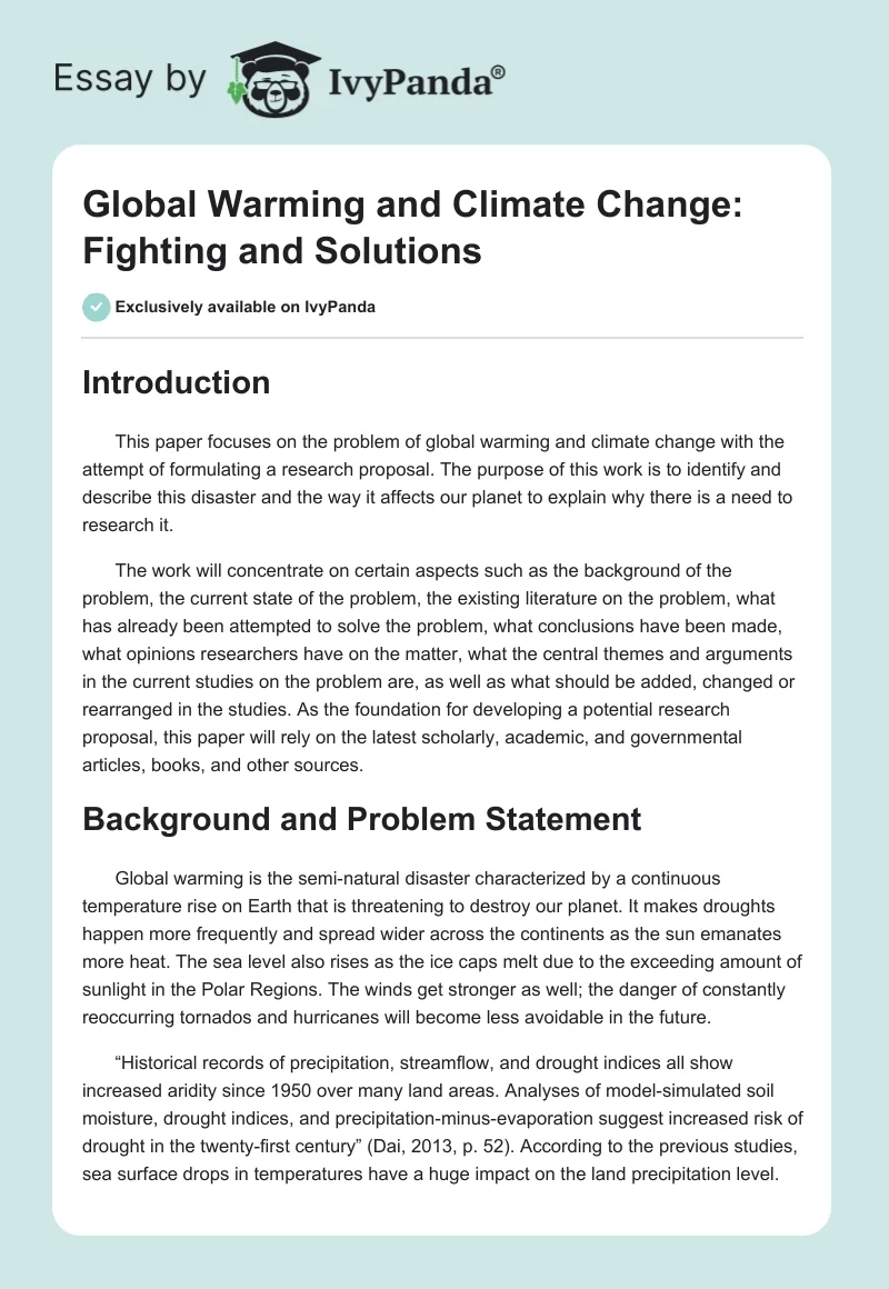 Global Warming and Climate Change: Fighting and Solutions. Page 1