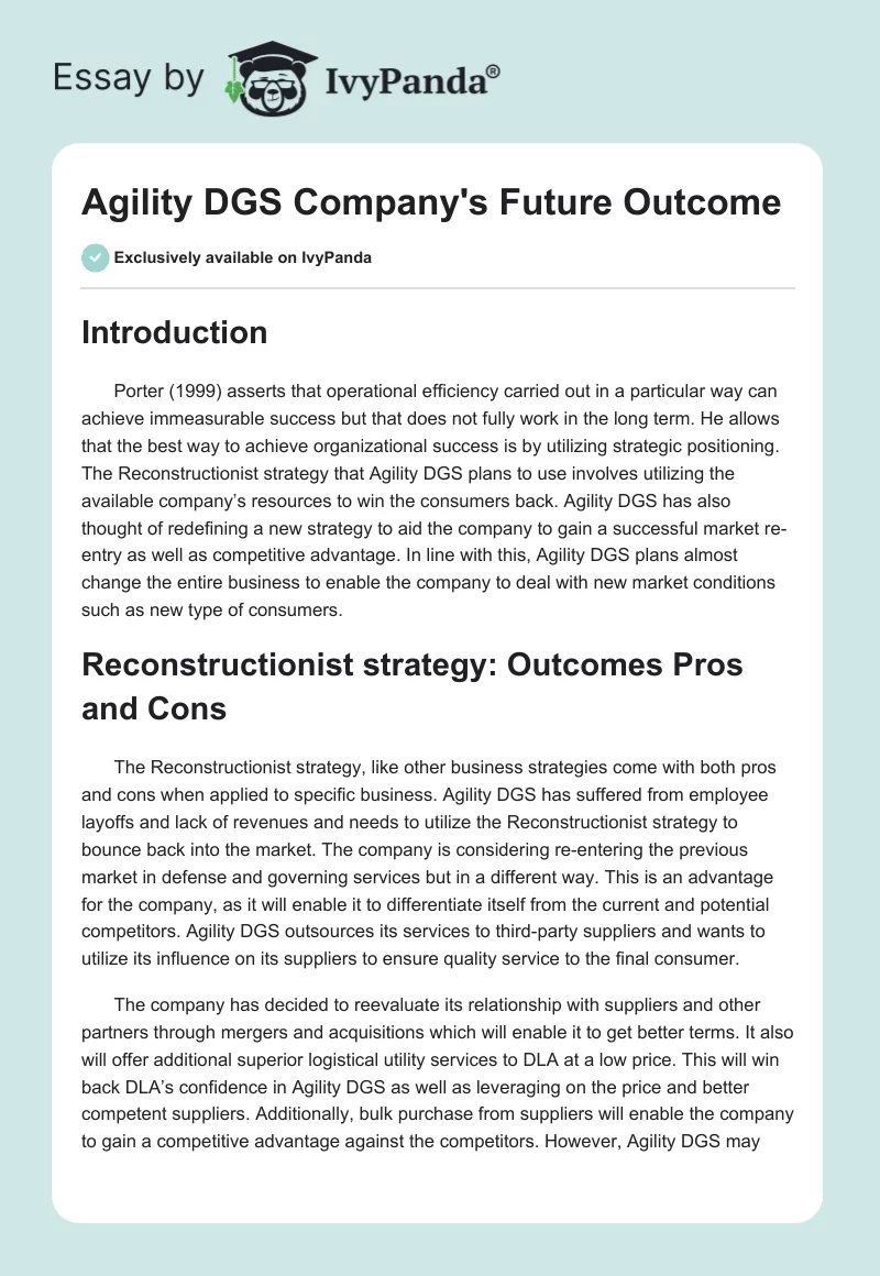 Agility DGS Company's Future Outcome. Page 1