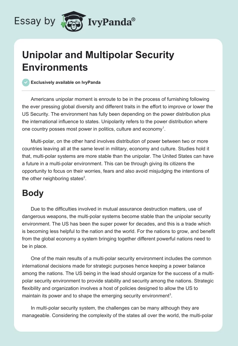 Unipolar and Multipolar Security Environments. Page 1