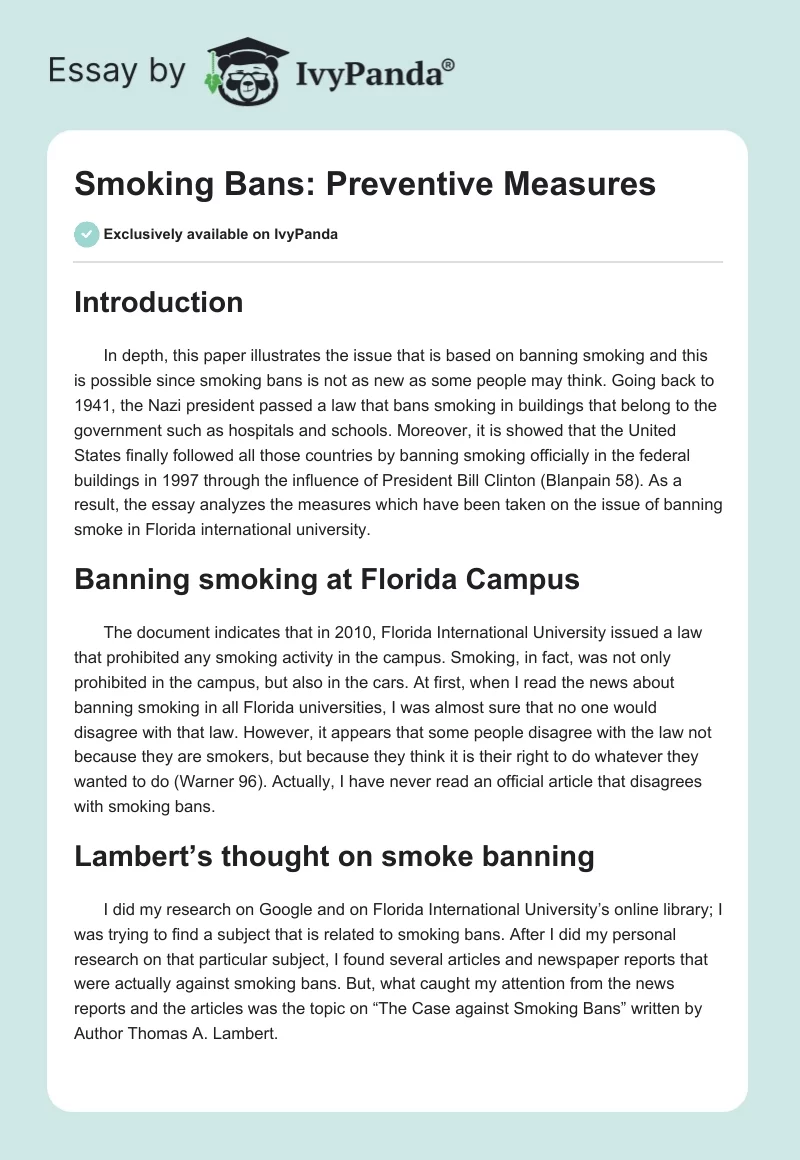 Smoking Bans: Preventive Measures. Page 1
