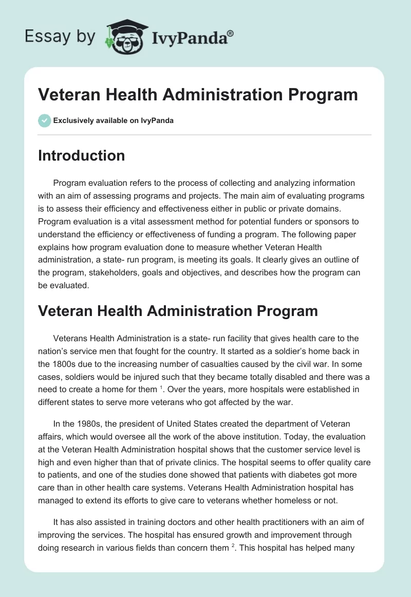 Veteran Health Administration Program. Page 1