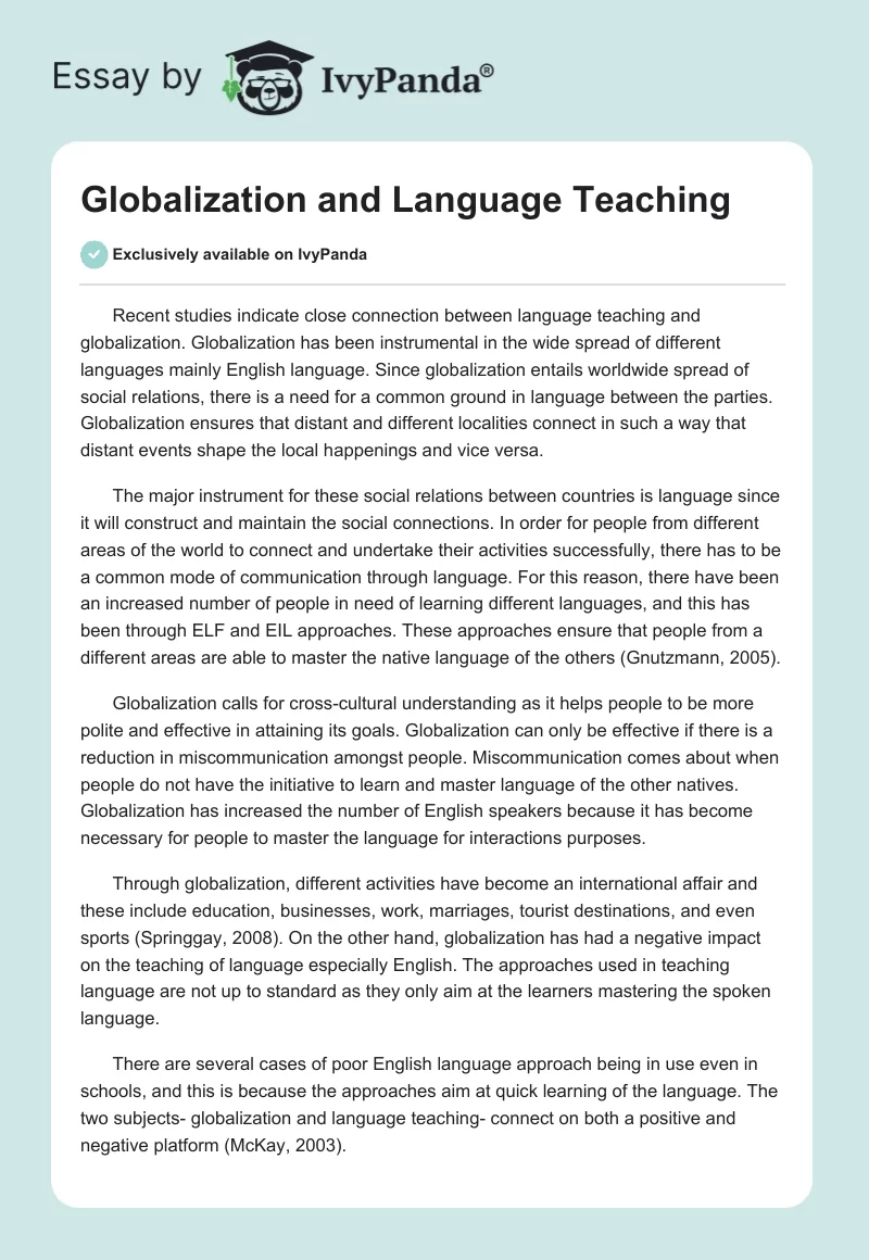 Globalization and Language Teaching. Page 1