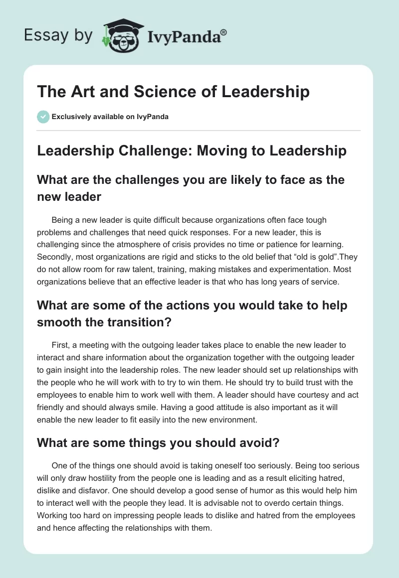 The Art and Science of Leadership. Page 1